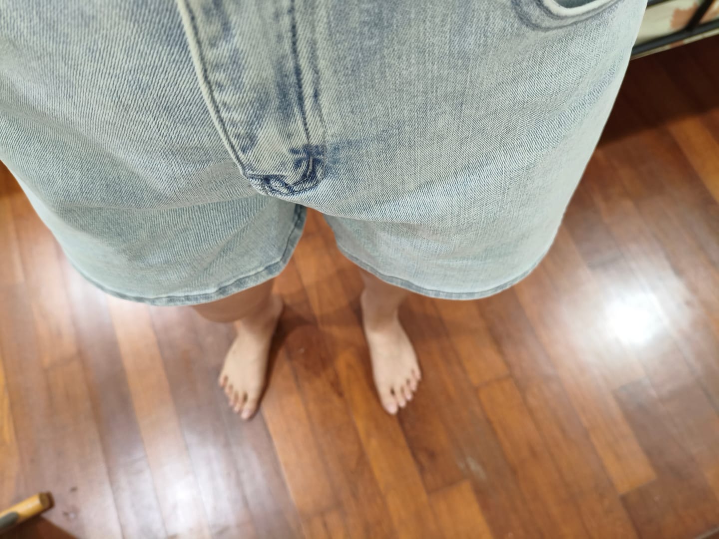 Customer photo review of Mid-Waisted Stretch Denim Shorts