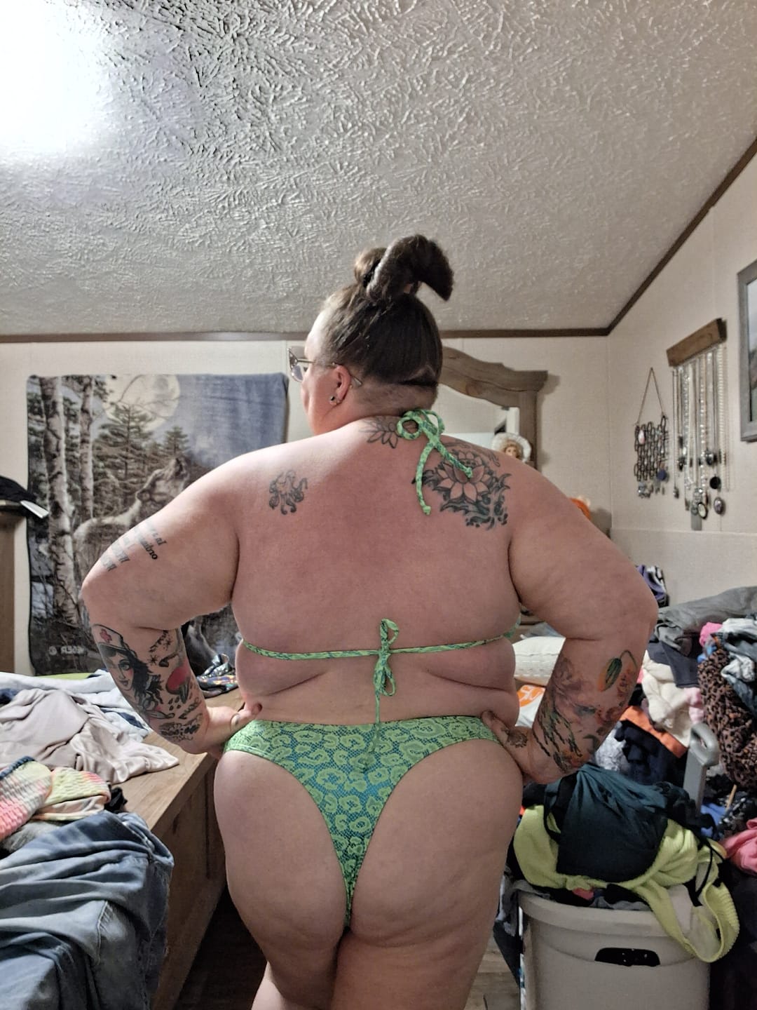 Customer photo review of Lime Green Leopard Thong Bikini Bottom