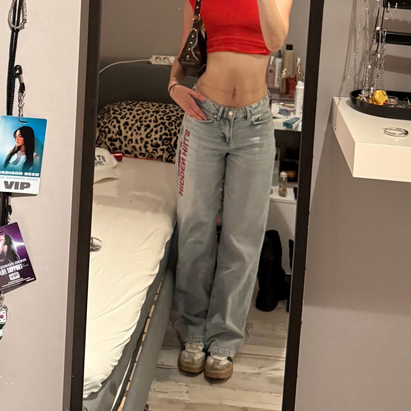 Customer photo review of RED EMBROIDERED LOGO JEANS