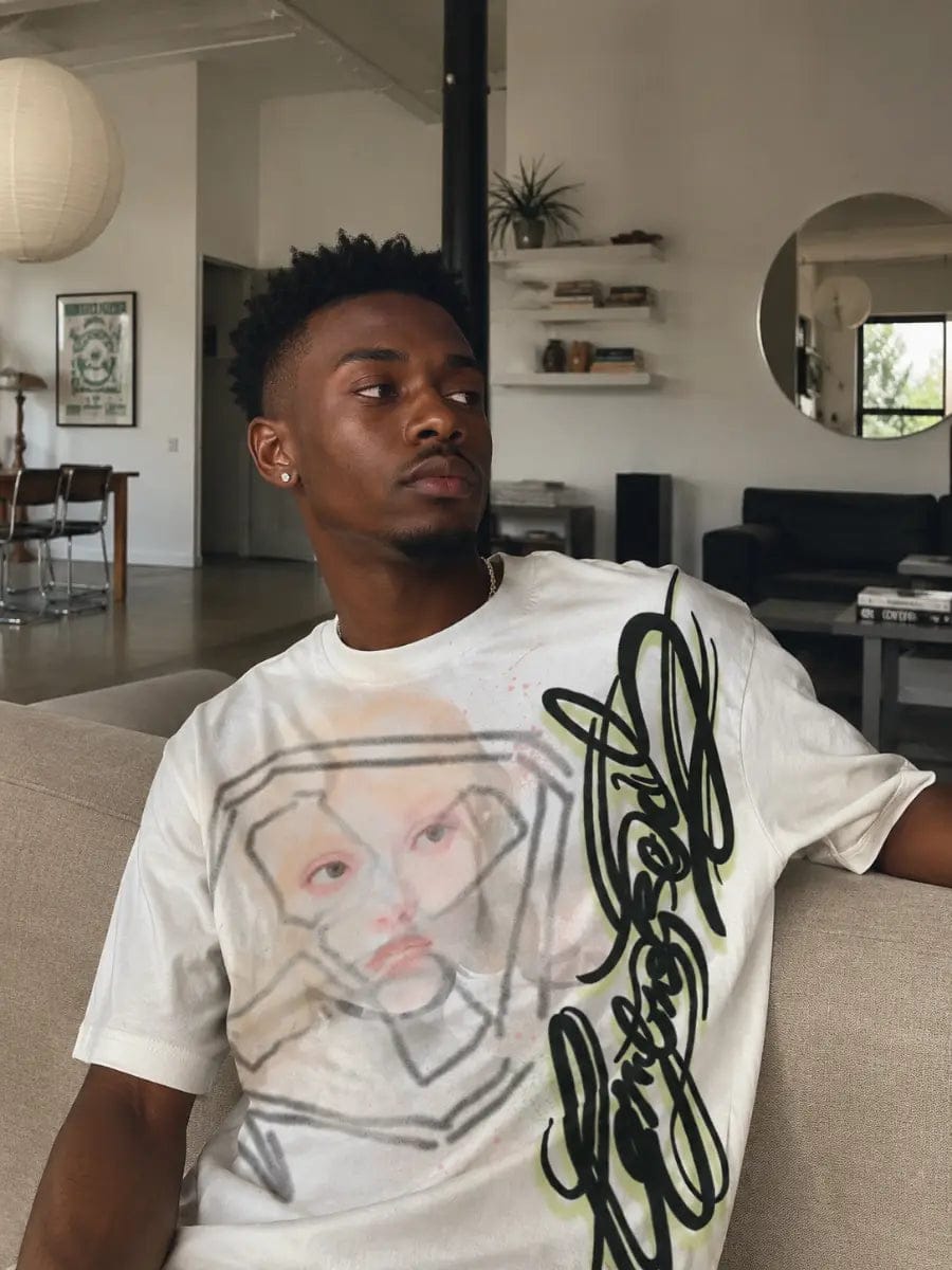 Customer photo review of Abstract Graffiti Script Portrait Tee