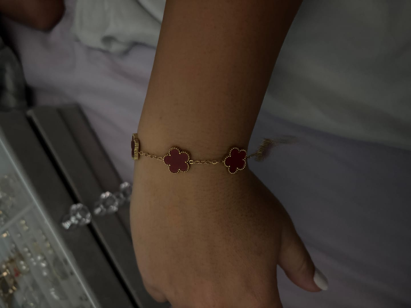 Customer photo review of Lucky Red Clover Leaf Bracelet
