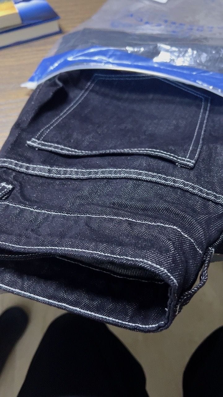 Customer photo review of Straight Cut Dark Denim With Contrast Stitch