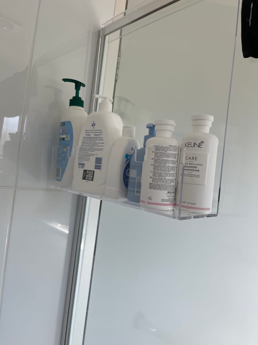Customer photo review of Clear Acrylic Shower Shelf