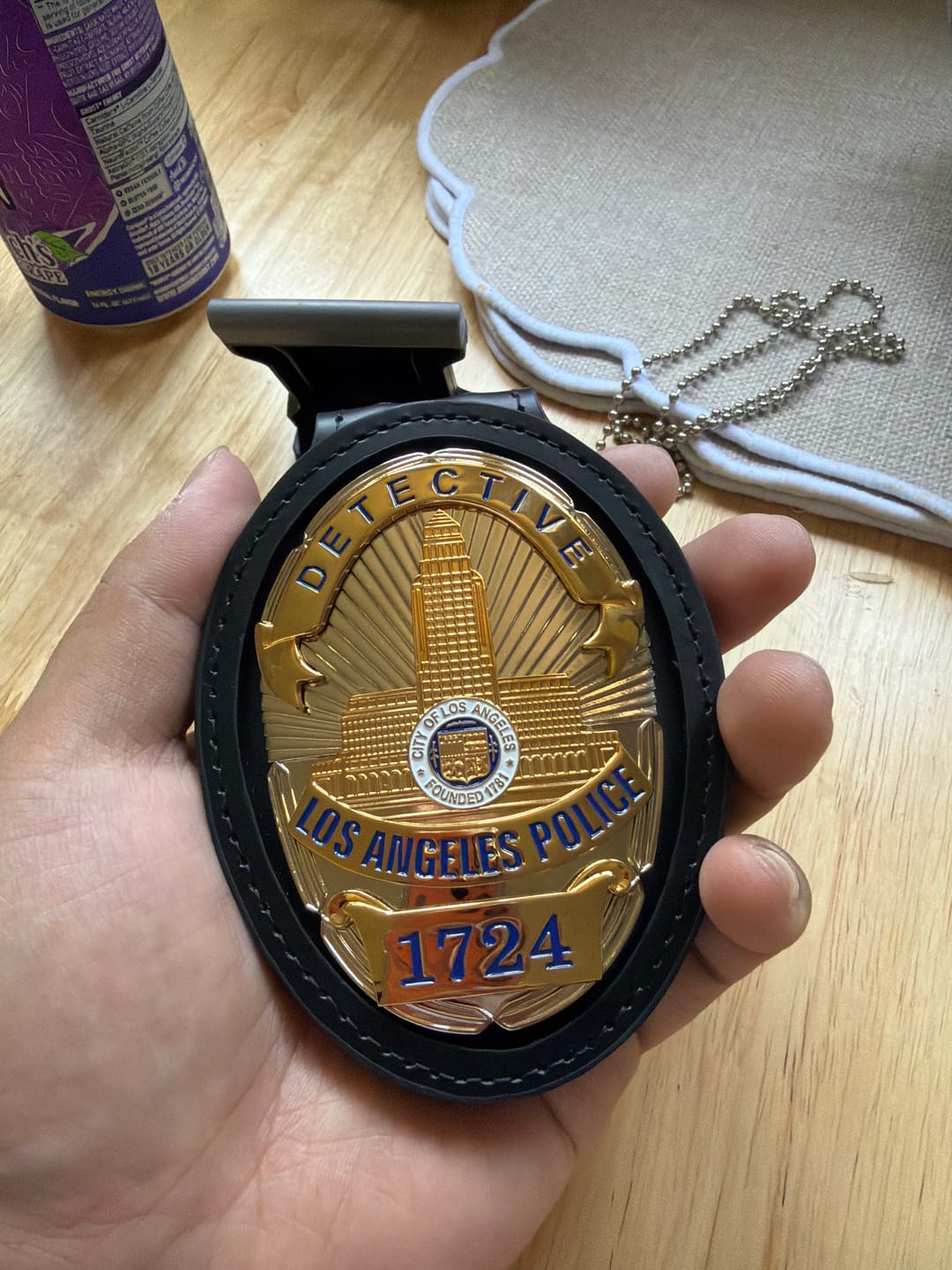 Customer photo review of LAPD Detective #1724 Los Angeles Police Badge Solid Copper Replica Movie Props