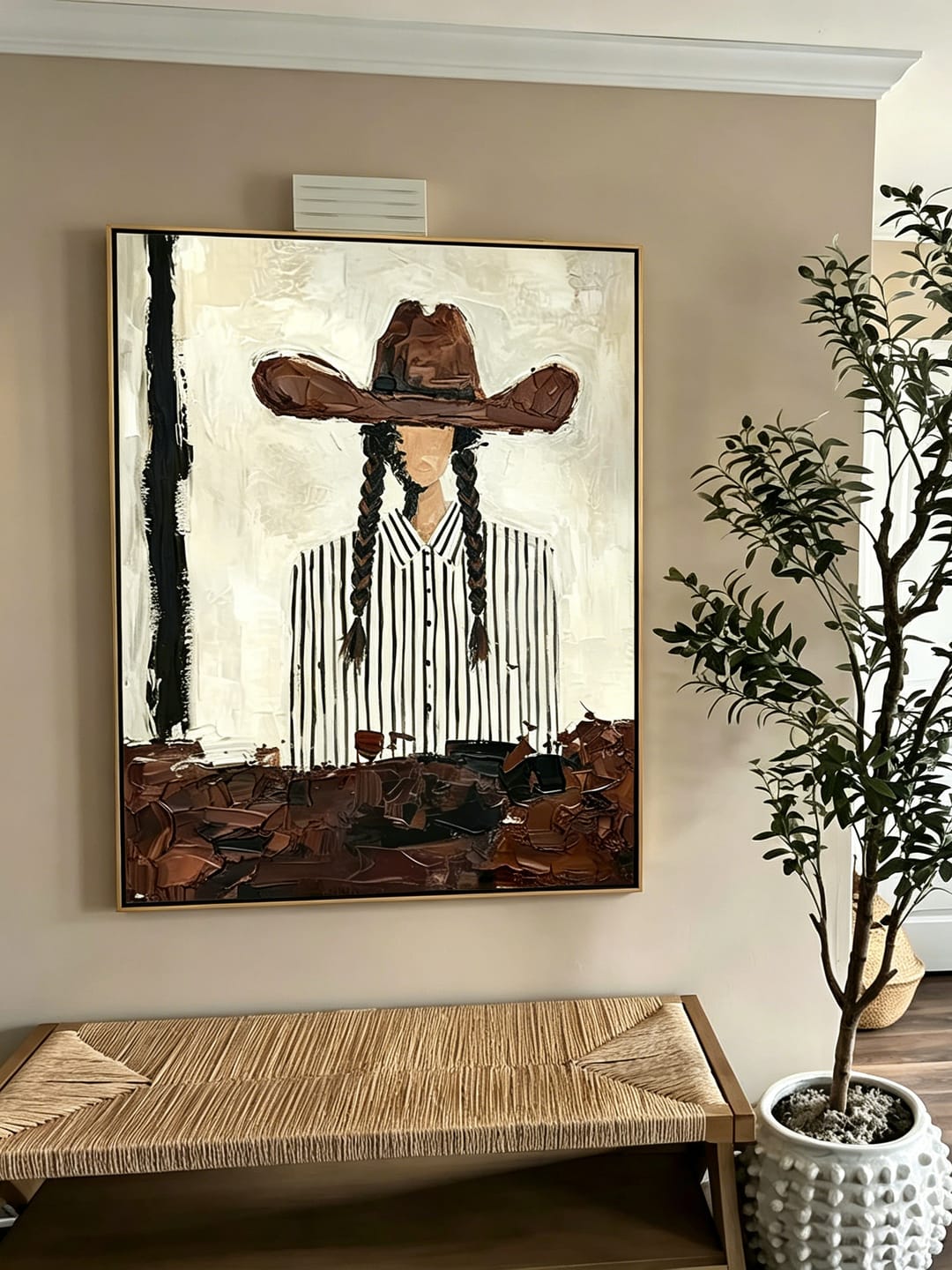 Customer photo review of “Silent Cowgirl” – Modern Western Portrait Oil Painting