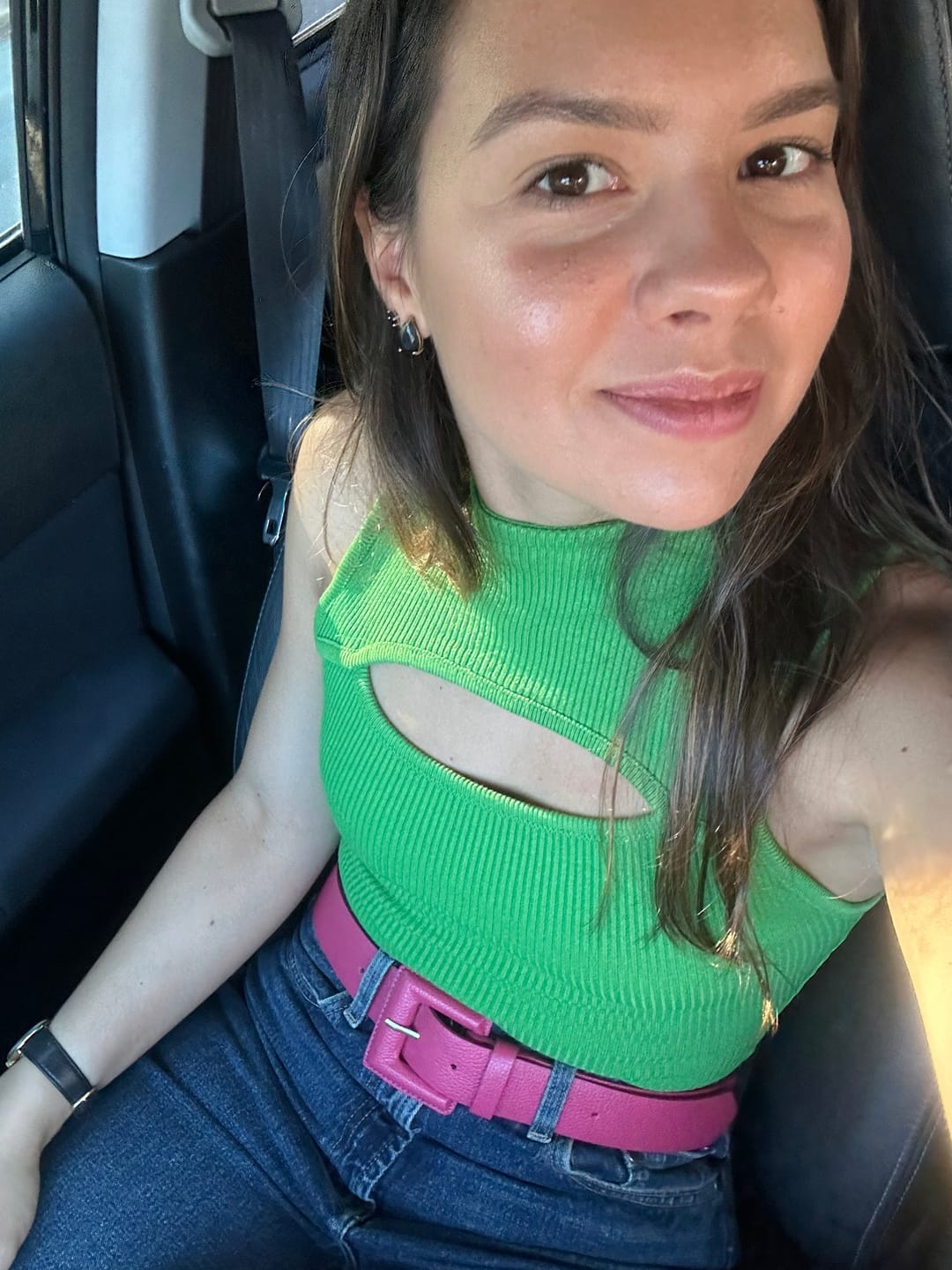 Customer photo review of Burnt Pink Genuine Leather Belt - Square Buckle