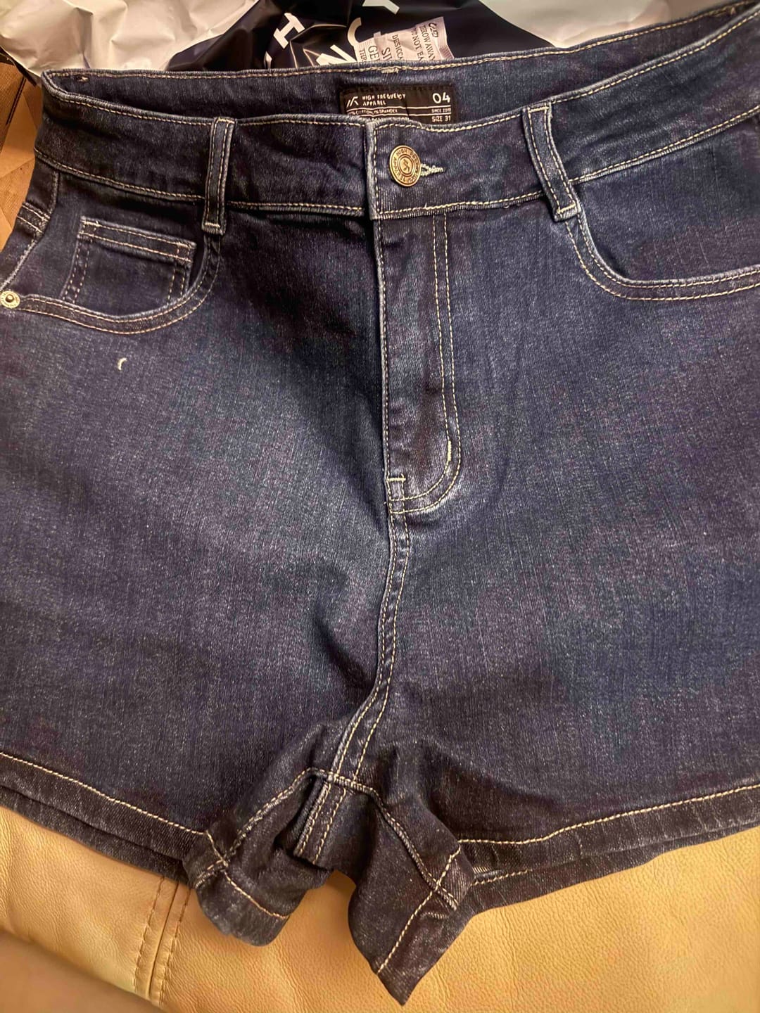 Customer photo review of Mid-Waisted Stretch Denim Shorts