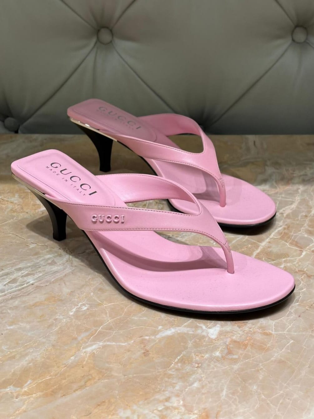 Customer photo review of Gucci 2026 Vittoria Thong Sandals 55mm Canvas Leather 726151