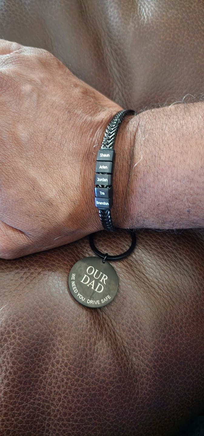 Customer photo review of Dan Bracelet With Kids’ Names- Black