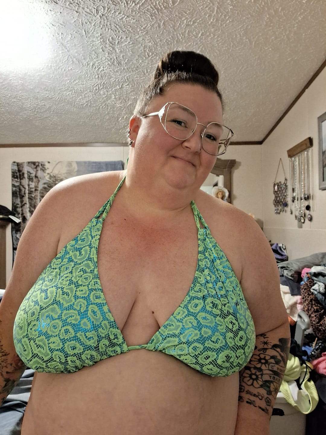 Customer photo review of Lime Green Leopard Triangle Top