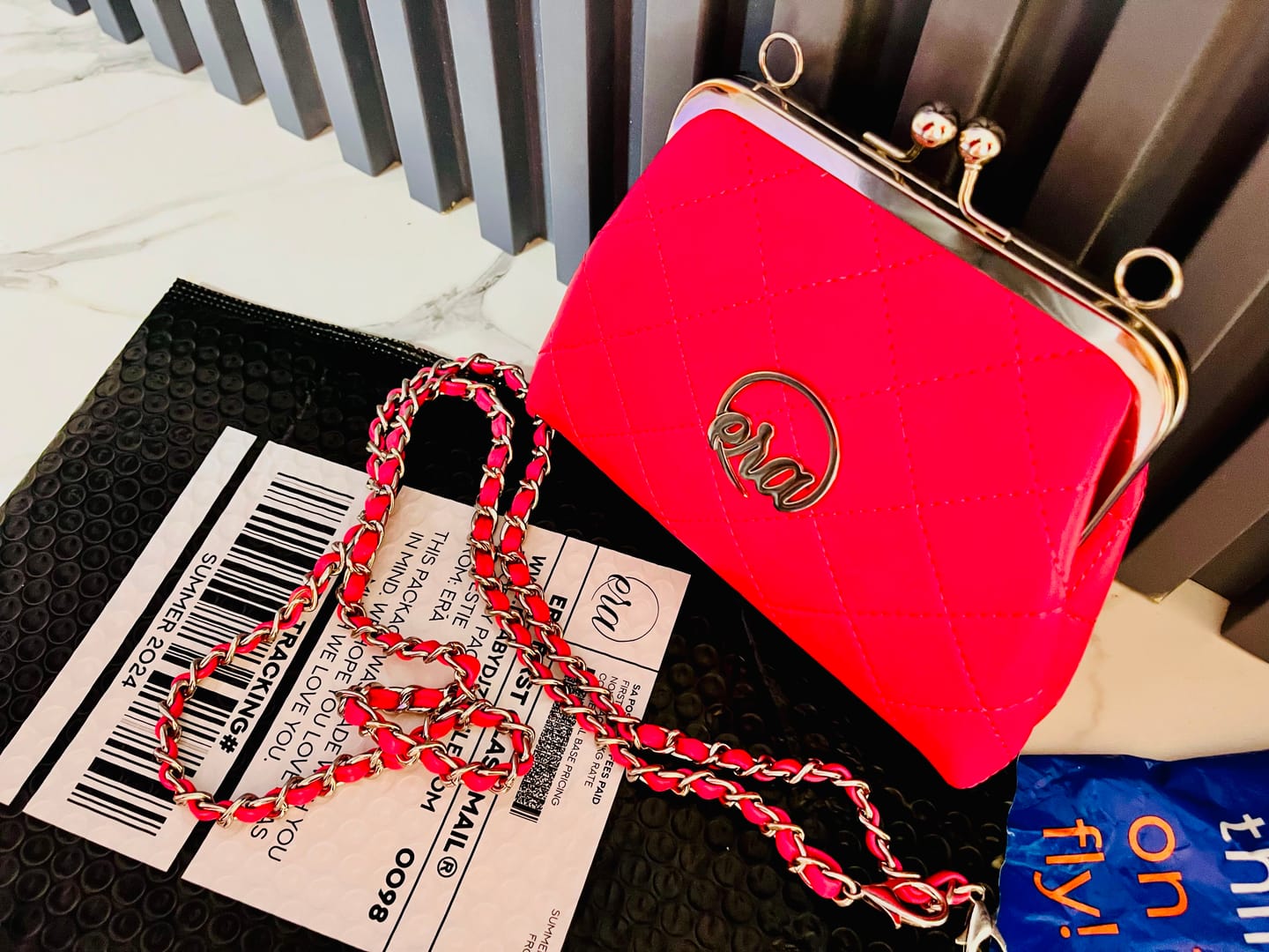 Customer photo review of ERA Mini Kisslock Chain Bag – Pink