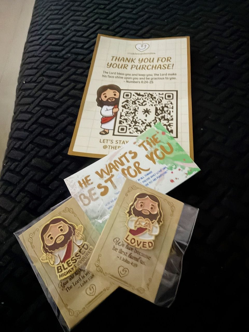 Customer photo review of Jesus Heart/Blessed/Hope Enamel Pin