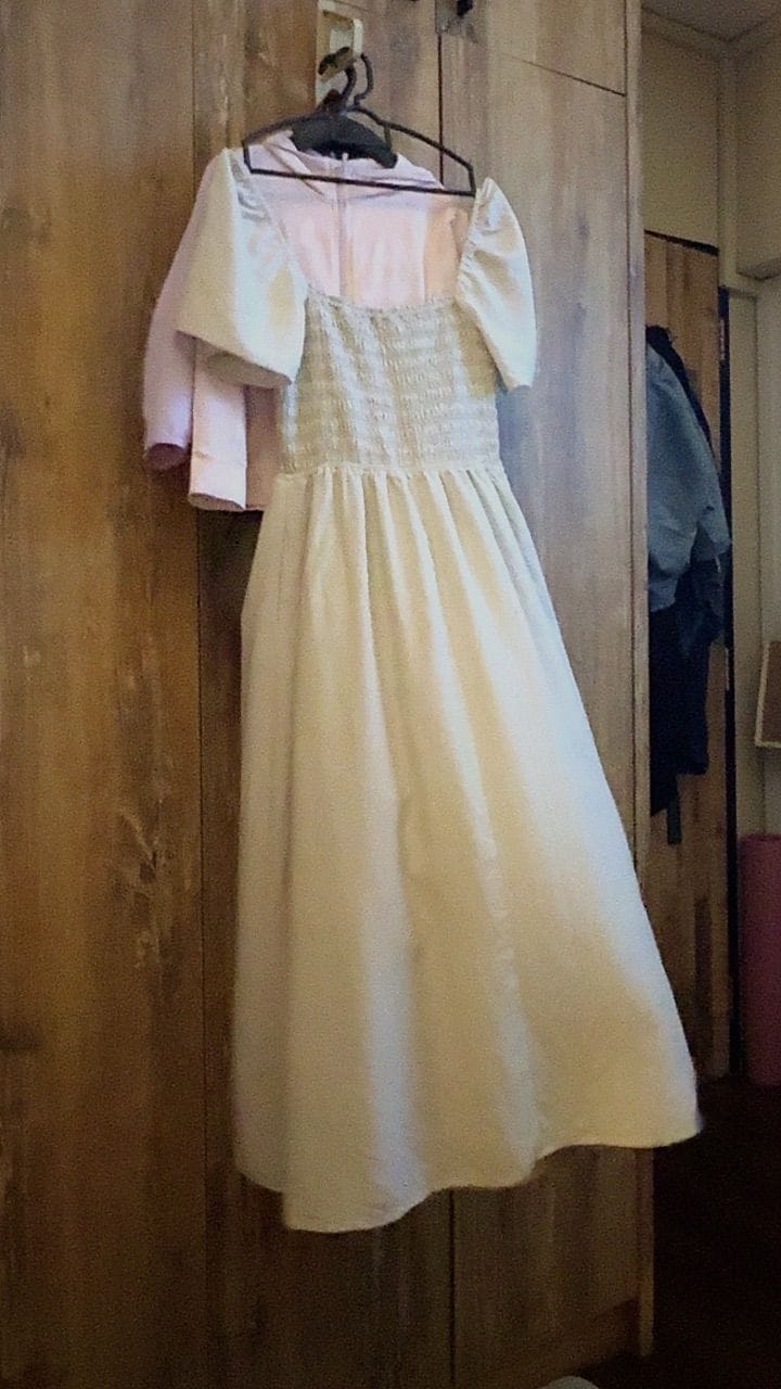 Customer photo review of Square Neck Full Smocked Flutter Sleeve Midaxi Dress