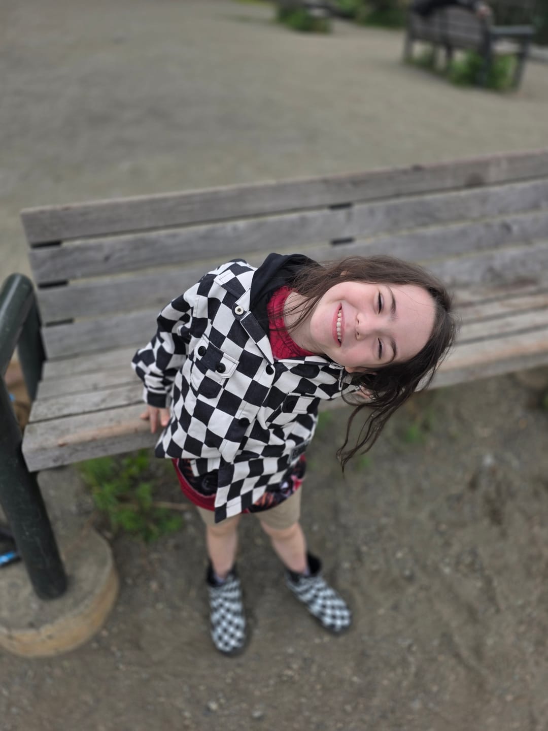Customer photo review of Hooded Flannel in Black + Cream Checkered