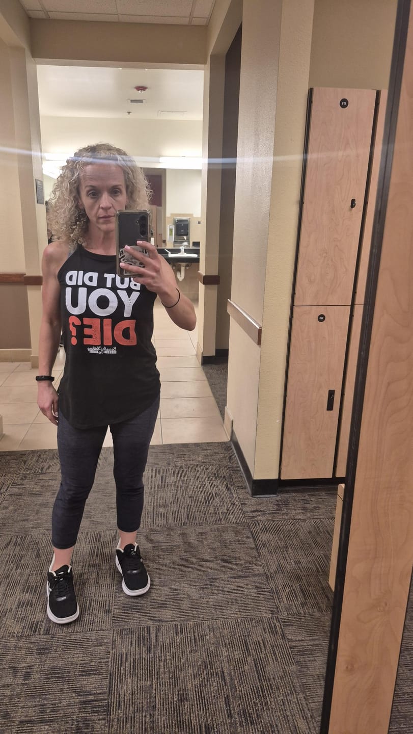 Customer photo review of But Did You Die Color Rocker Tank