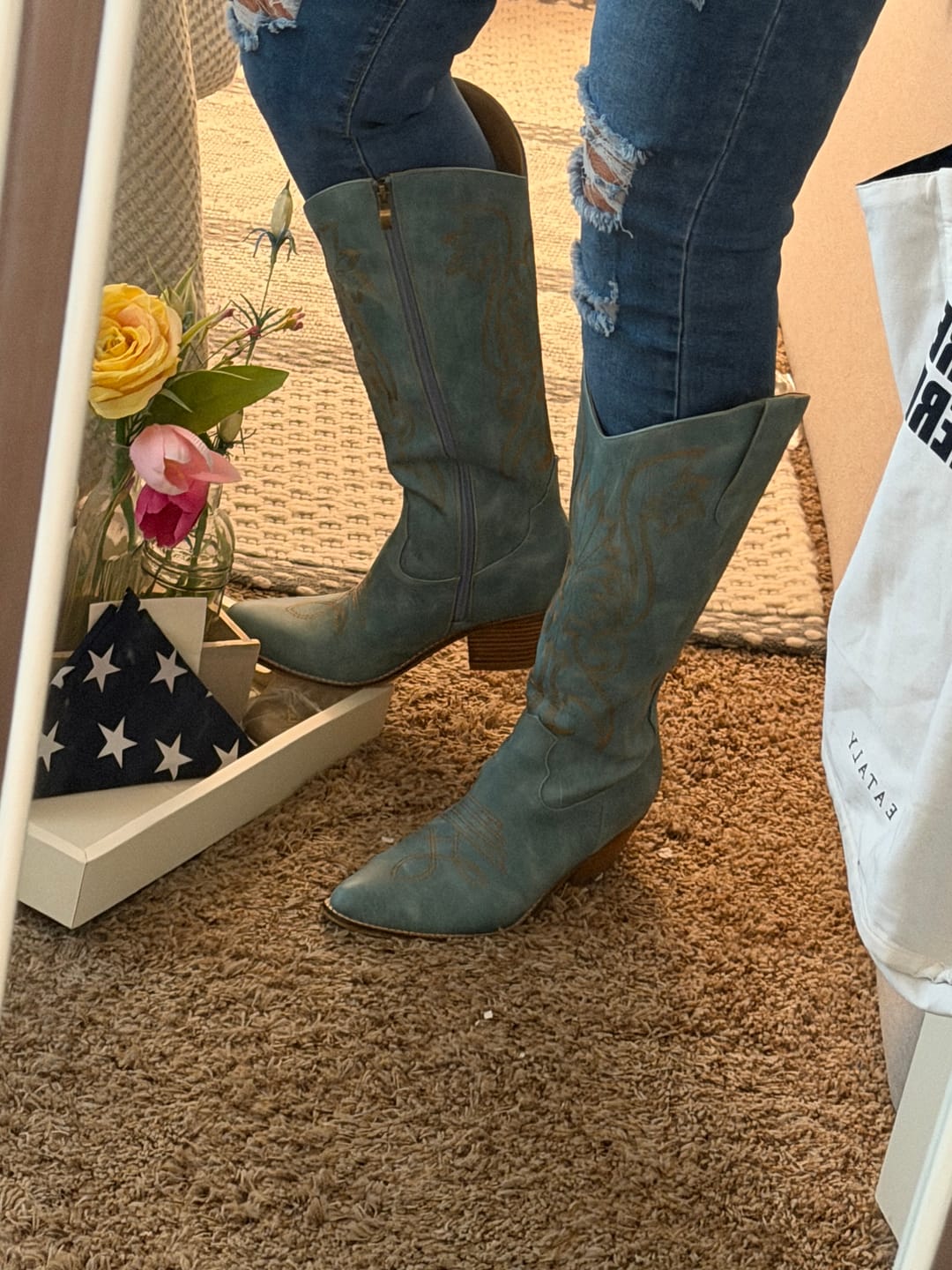 Customer photo review of Corky's Turquoise Just In Case Boots - Wide Calf