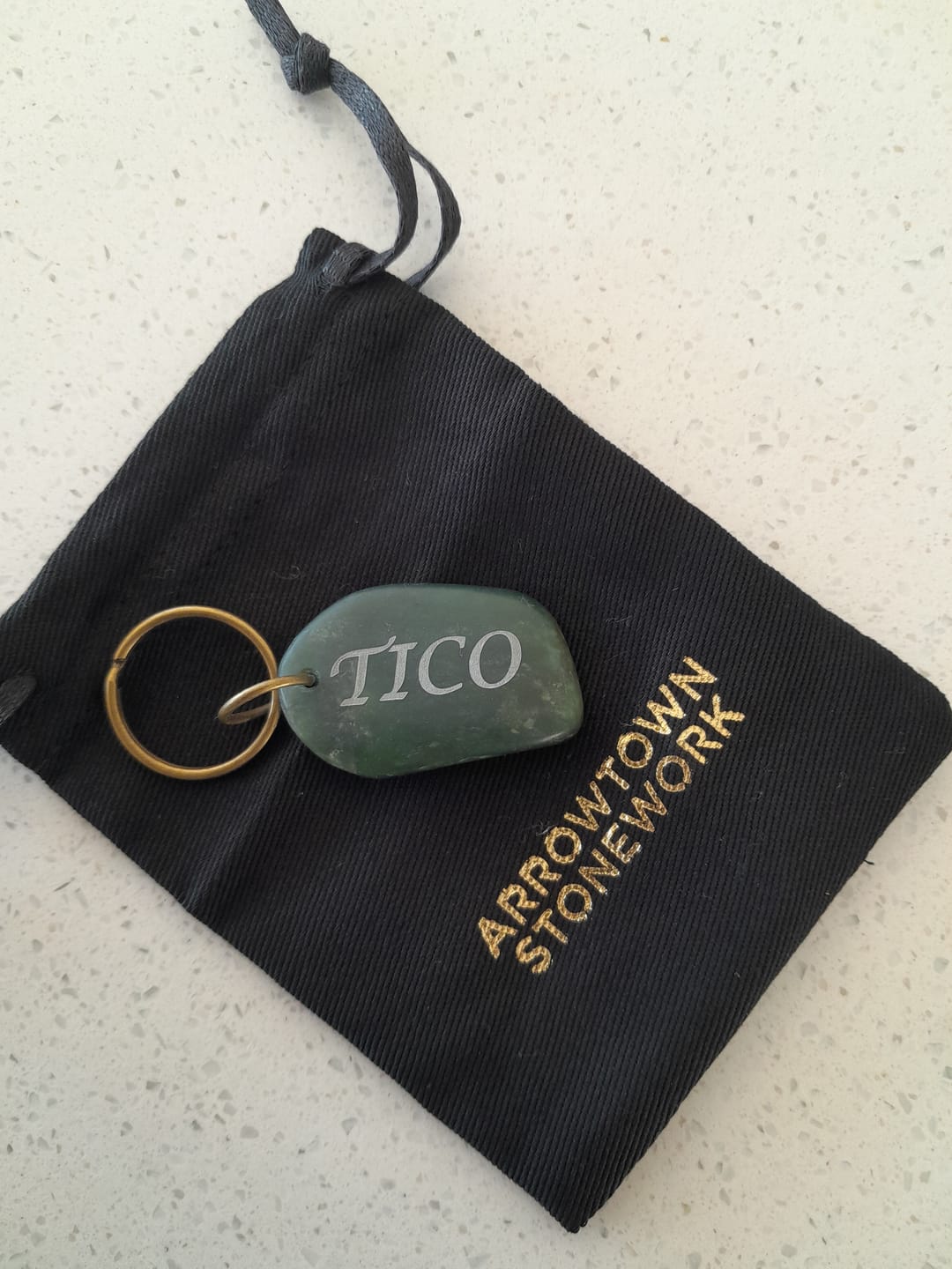 Customer photo review of Engraved Greenstone Key Ring