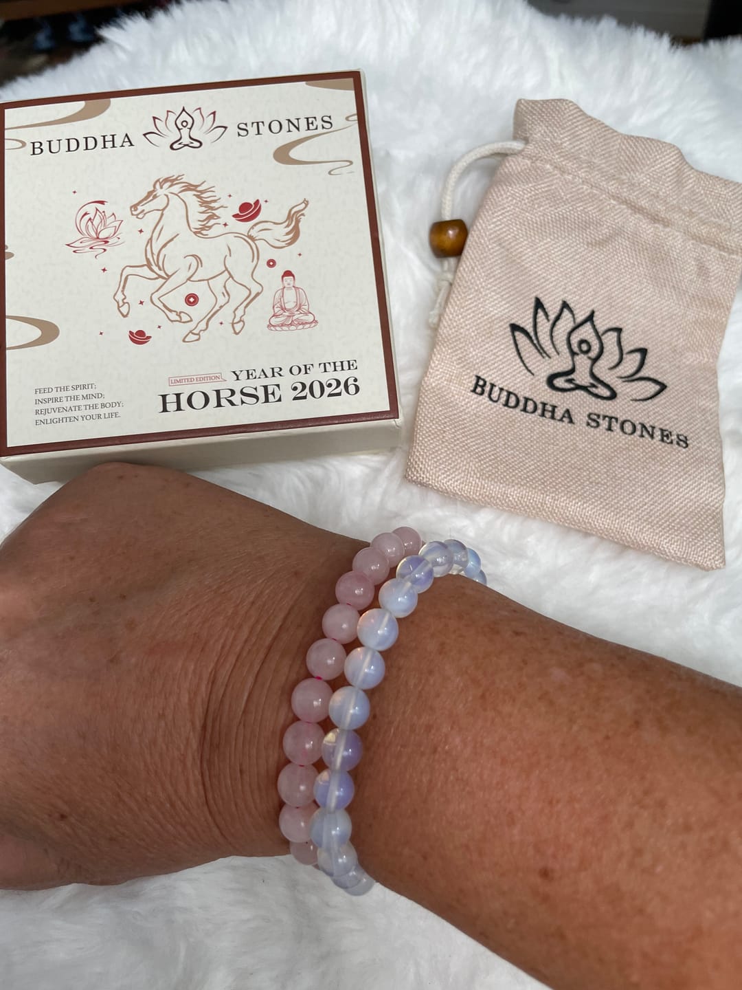 Customer photo review of Buddha Stones Natural Stone Quartz Healing Beads Bracelet