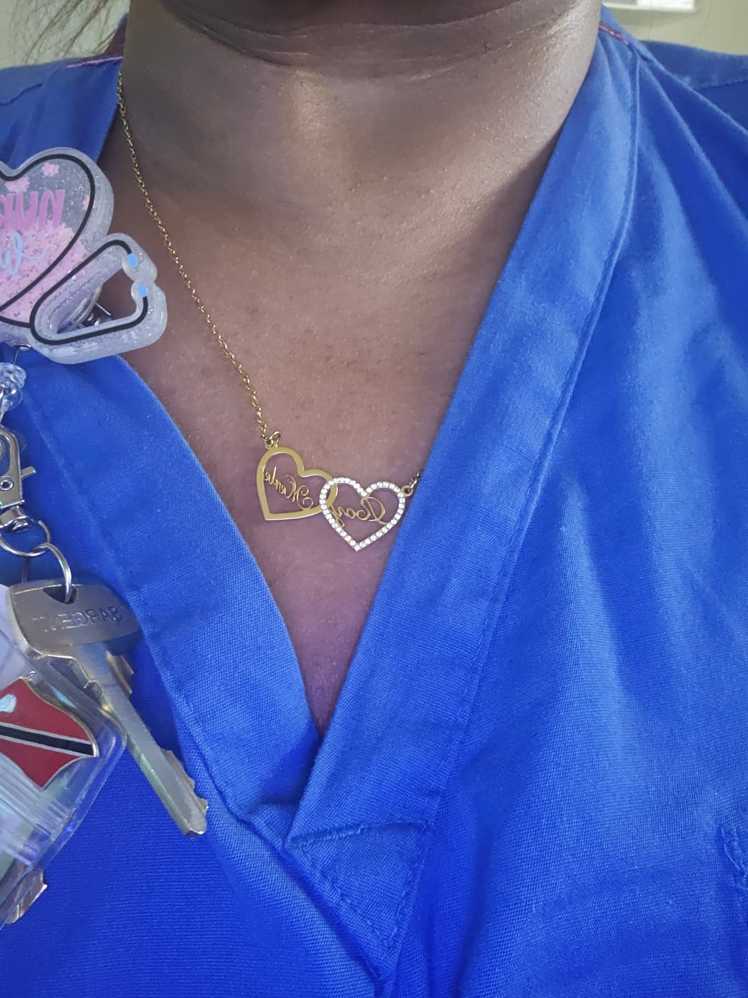 Customer photo review of Iced Heart Double Name Necklace