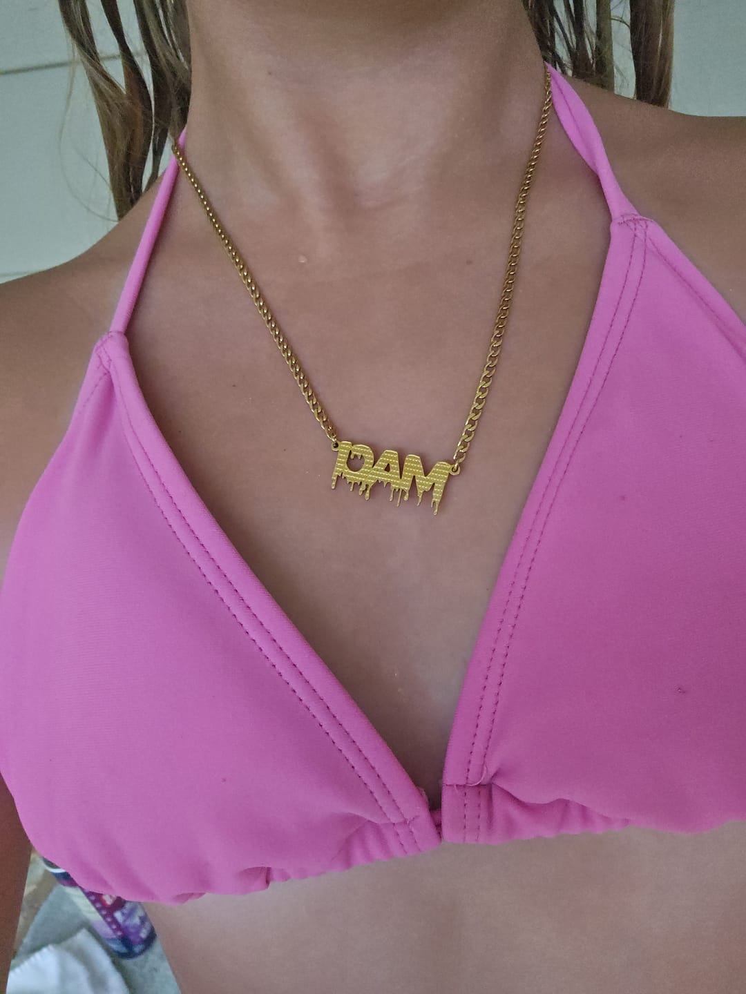 Customer photo review of Drippy Name Necklace w/ Cuban Chain