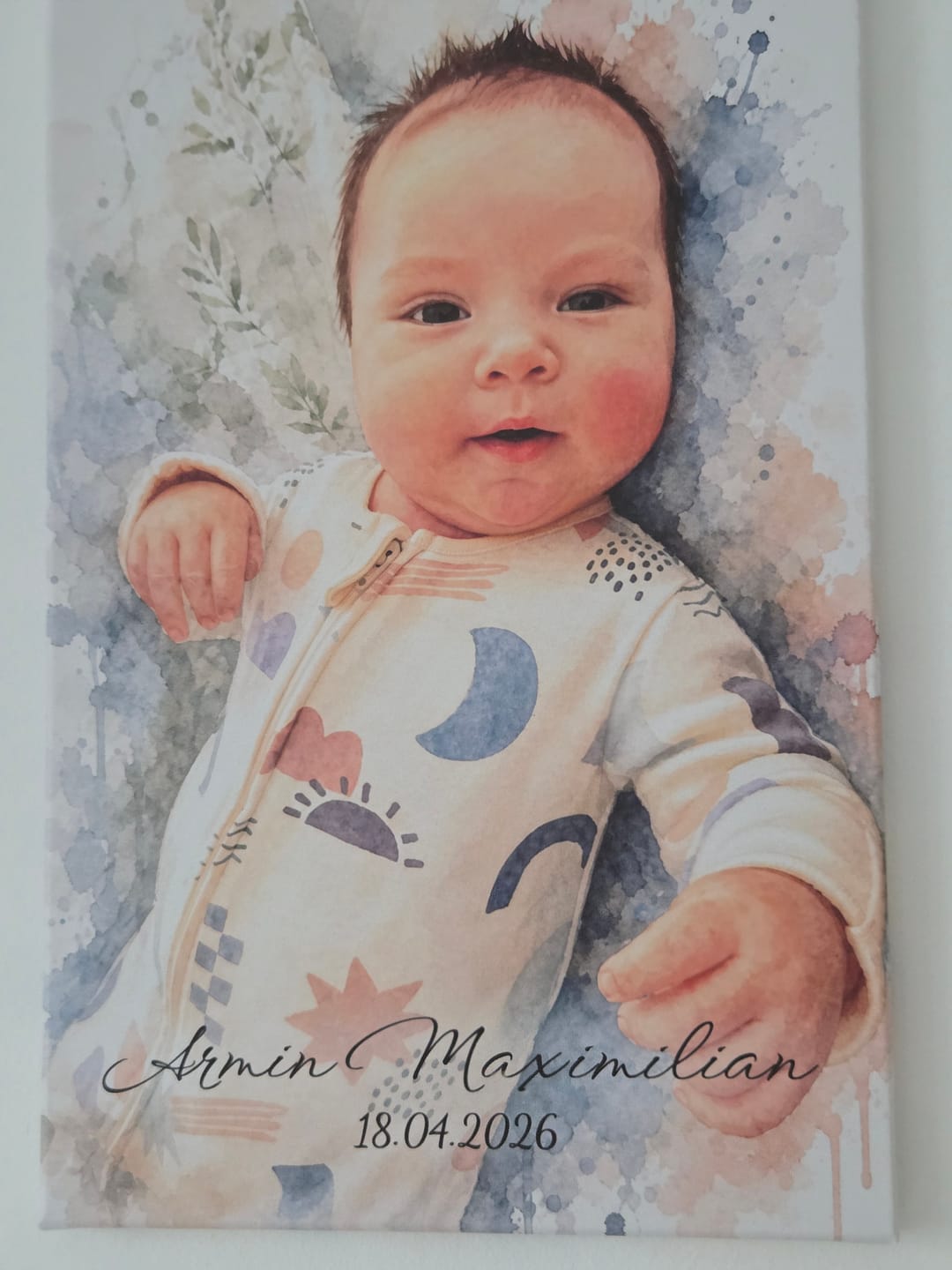 Customer photo review of Foto deines Baby im Aquarell-Stil | Geschenk zur Geburt
