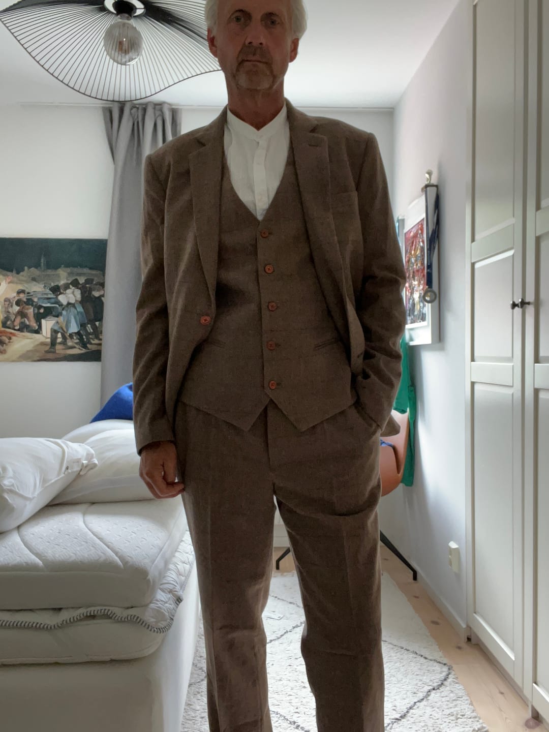 Customer photo review of Light Brown Herringbone Tweed 3 Piece Suit