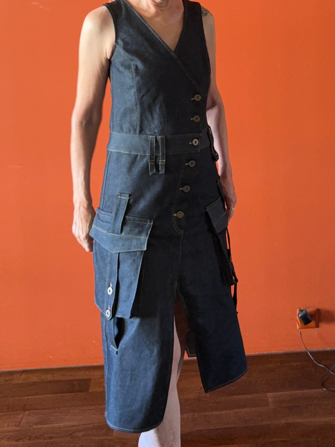 Customer photo review of Asymmetrical denim cargo dress