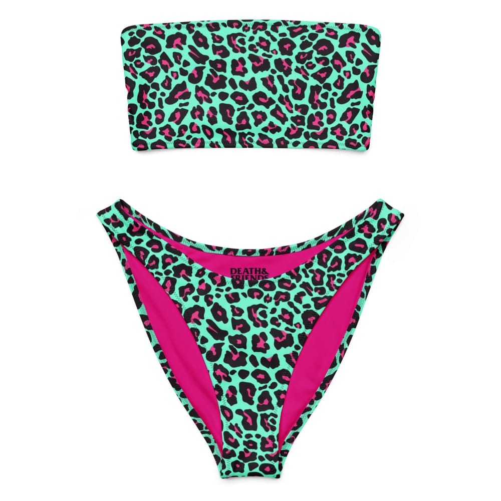 Customer photo review of Full-Set Leopard Teal & Pink Bandeau & V-Cut Punk Bikini Bottoms - Punk Swimsuit / Gothic Swimwear