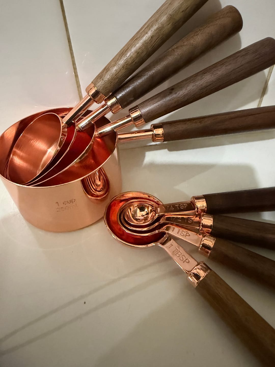 Customer photo review of PurePantry™️ - Natural Acacia Wood & Copper Plated Measuring Set