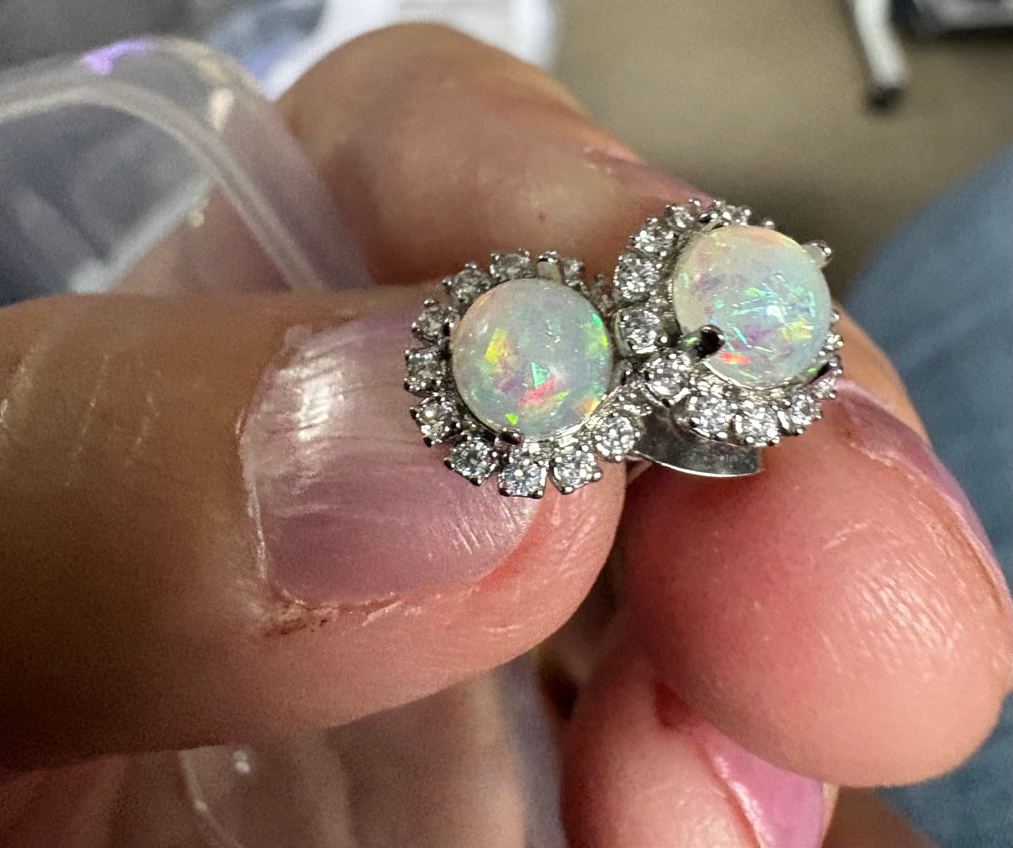 Customer photo review of Green Fire Opal Stud Earrings