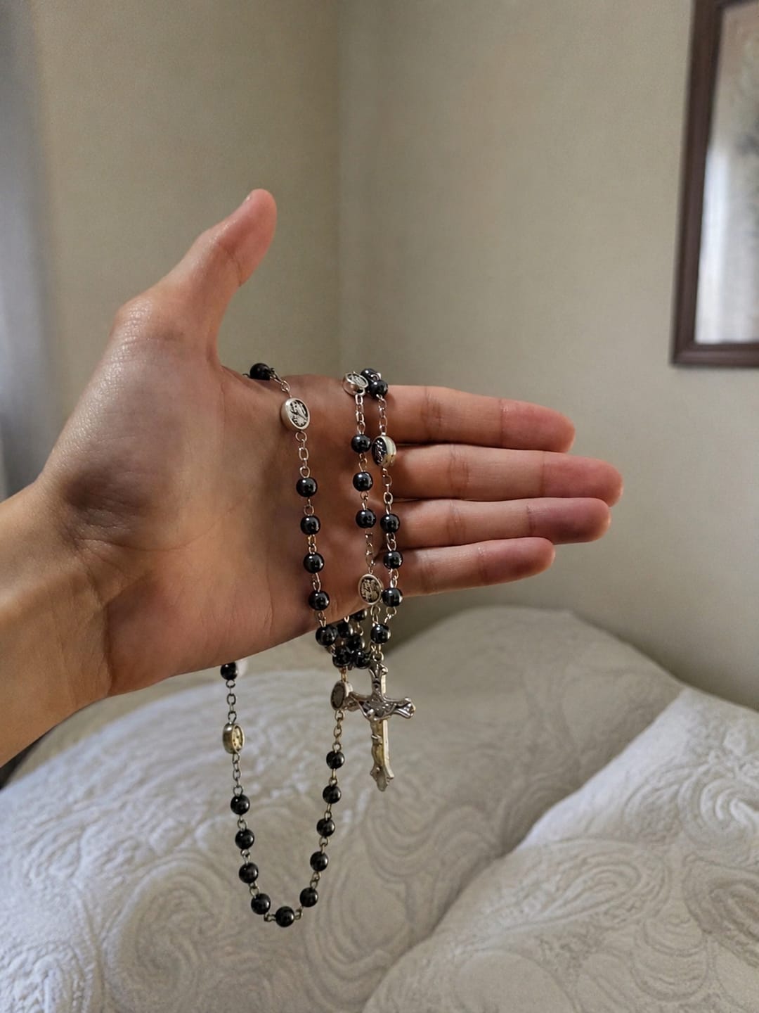 Customer photo review of FREE Today: Silver or Blue Rosary with Antique Silver Archangel Medal and Matching Engraved Round Box