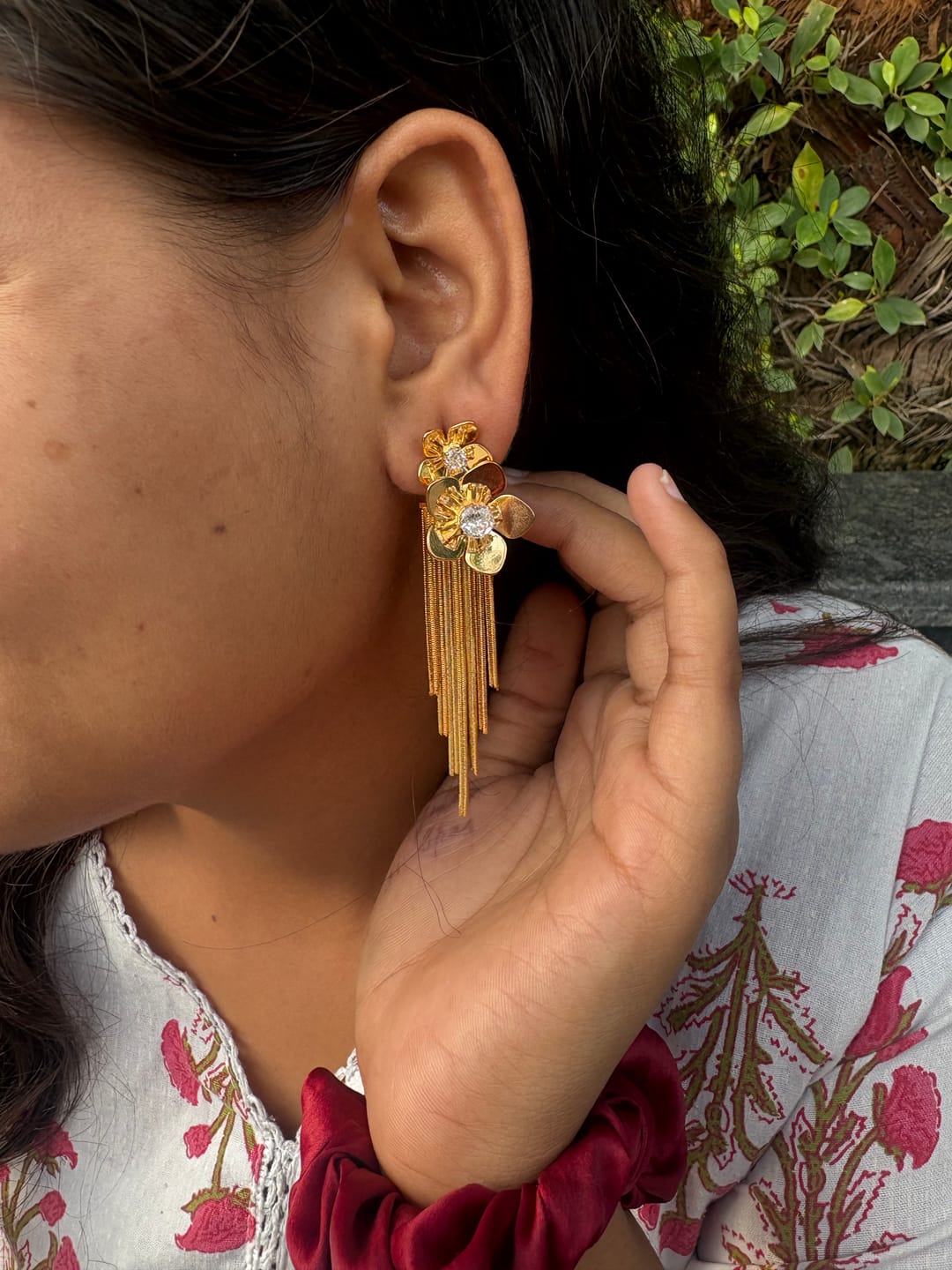 Customer photo review of Aanura Floral Pearl Drop Earrings