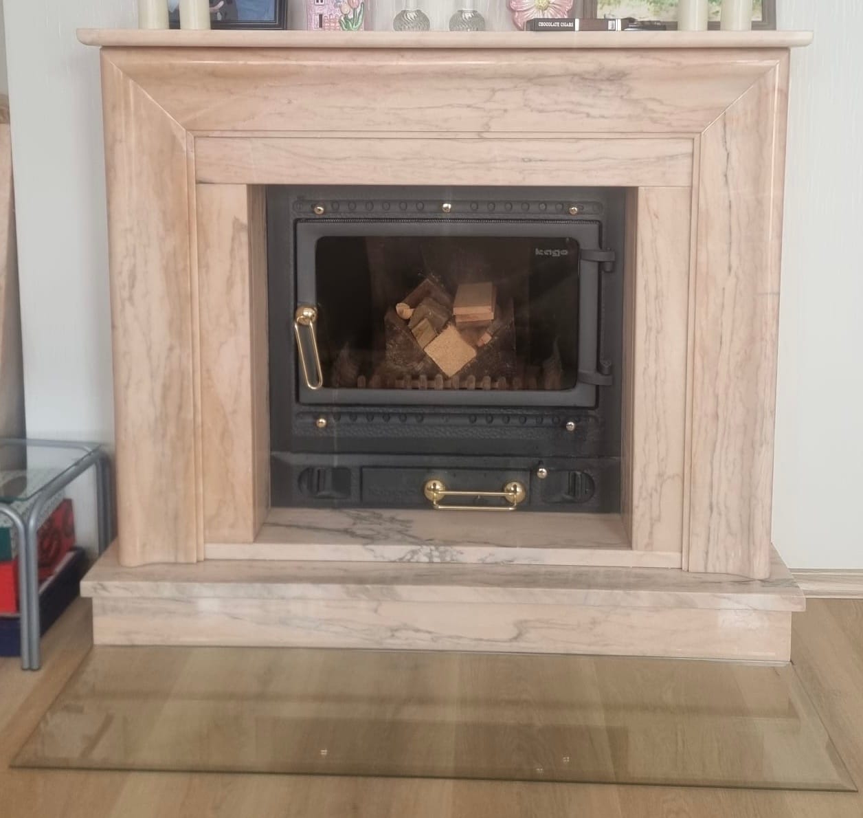 Customer photo review of Glasplatte Kamin, Funkenschutzplatte Glas für Kaminofen - Rechteck