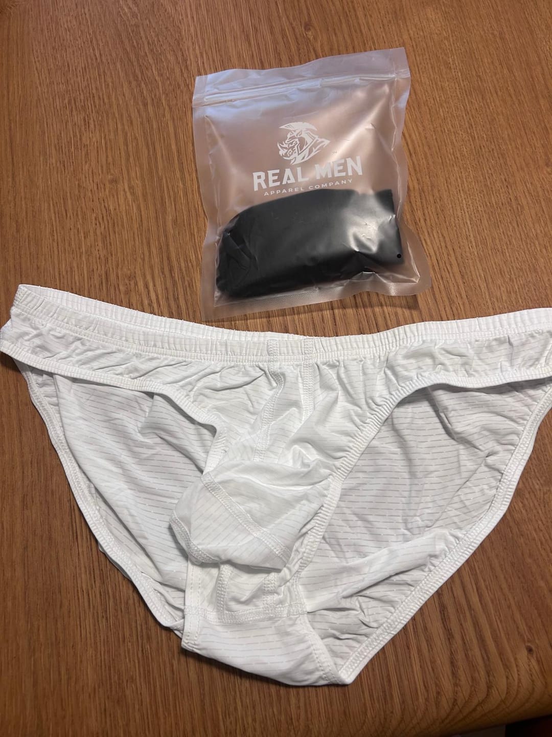 Customer photo review of Nylon 0in Low-Rise Bikini Briefs No Fly 3pk Black/Gray/White