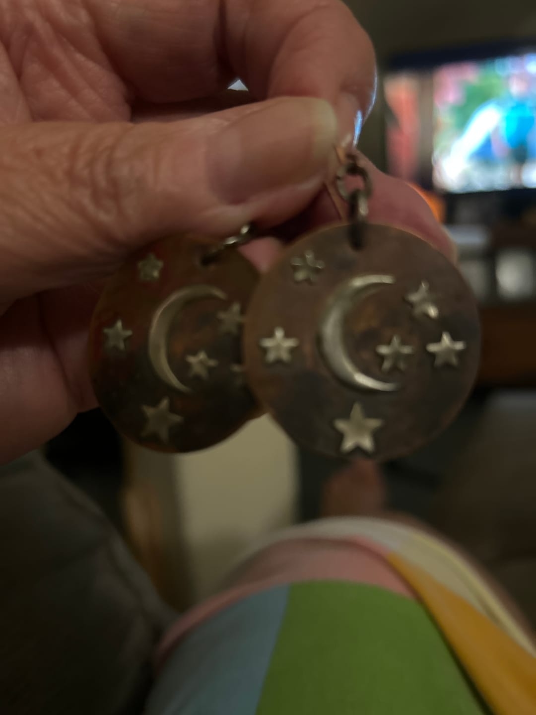 Customer photo review of Midnight Mesa Moon Earrings
