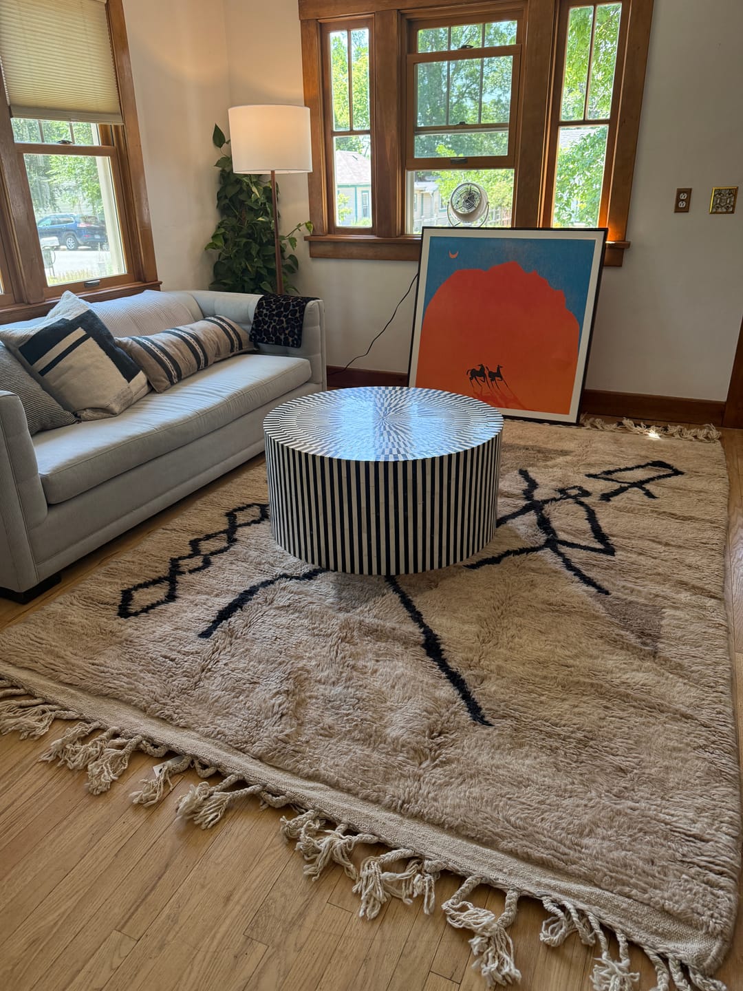 Customer photo review of Dmija | 6x9 Beni Ourain Moroccan Rug - Soft Sandy Plush Shag with Black Diamond Lines Wool Berber Carpet | 6'10"x9'9" Ft | 209x298 cm