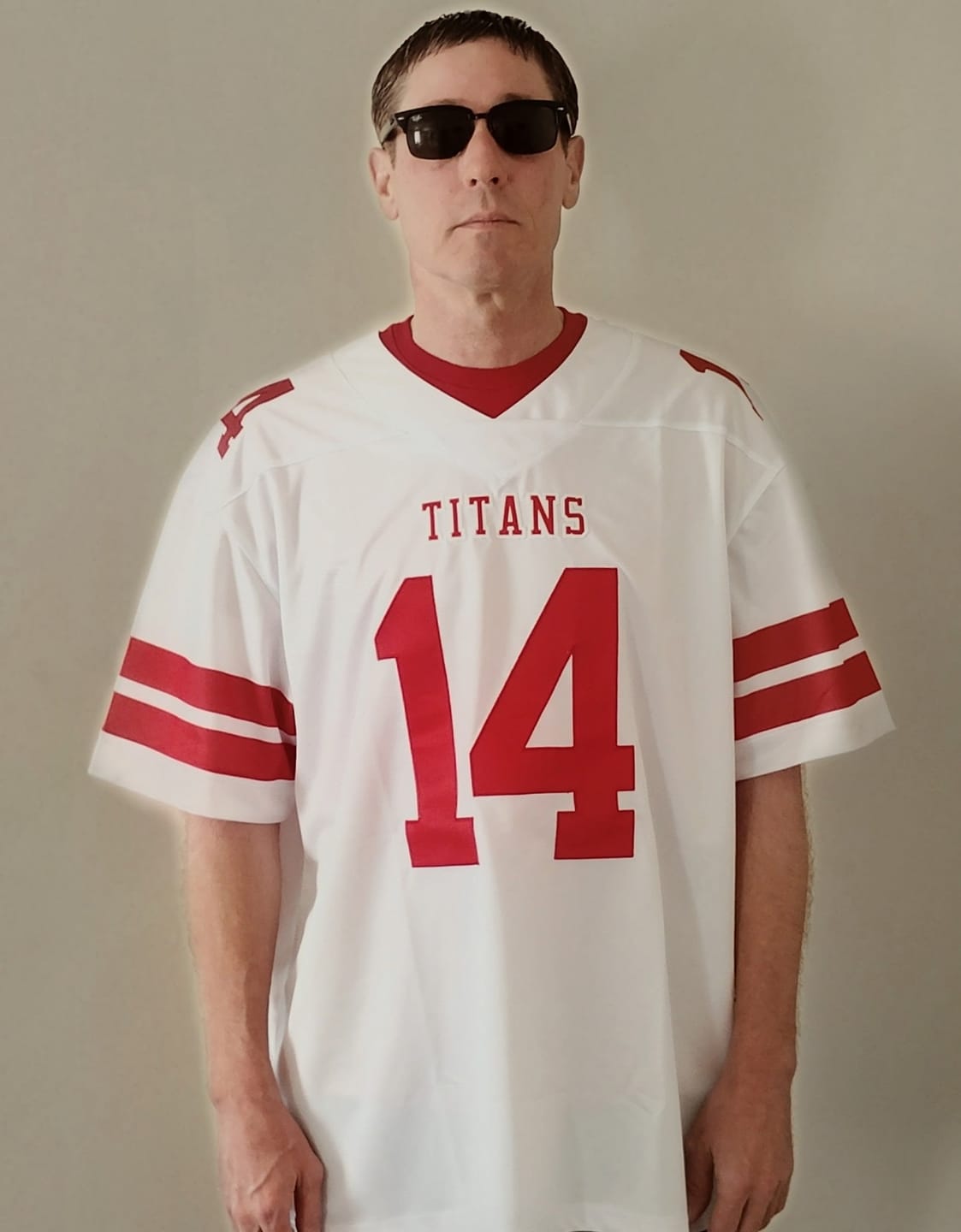 Customer photo review of Custom White Red Authentic Football Jersey