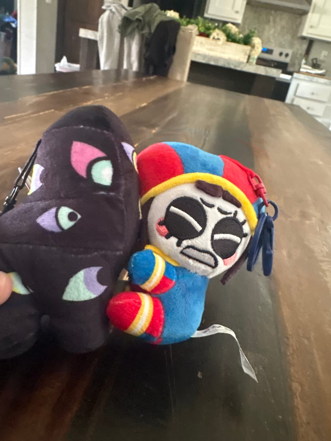 Customer photo review of Pomni & Abstraction Magnetic Plush Keychains