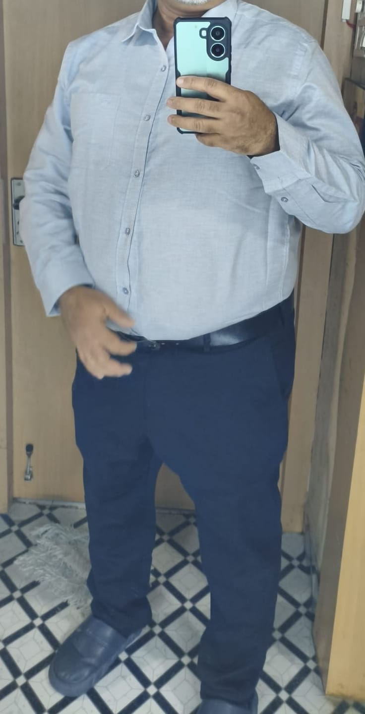 Customer photo review of Armani + Monaco - Gray Shirt With Soft Black Trouser Combo For Men | Ariser