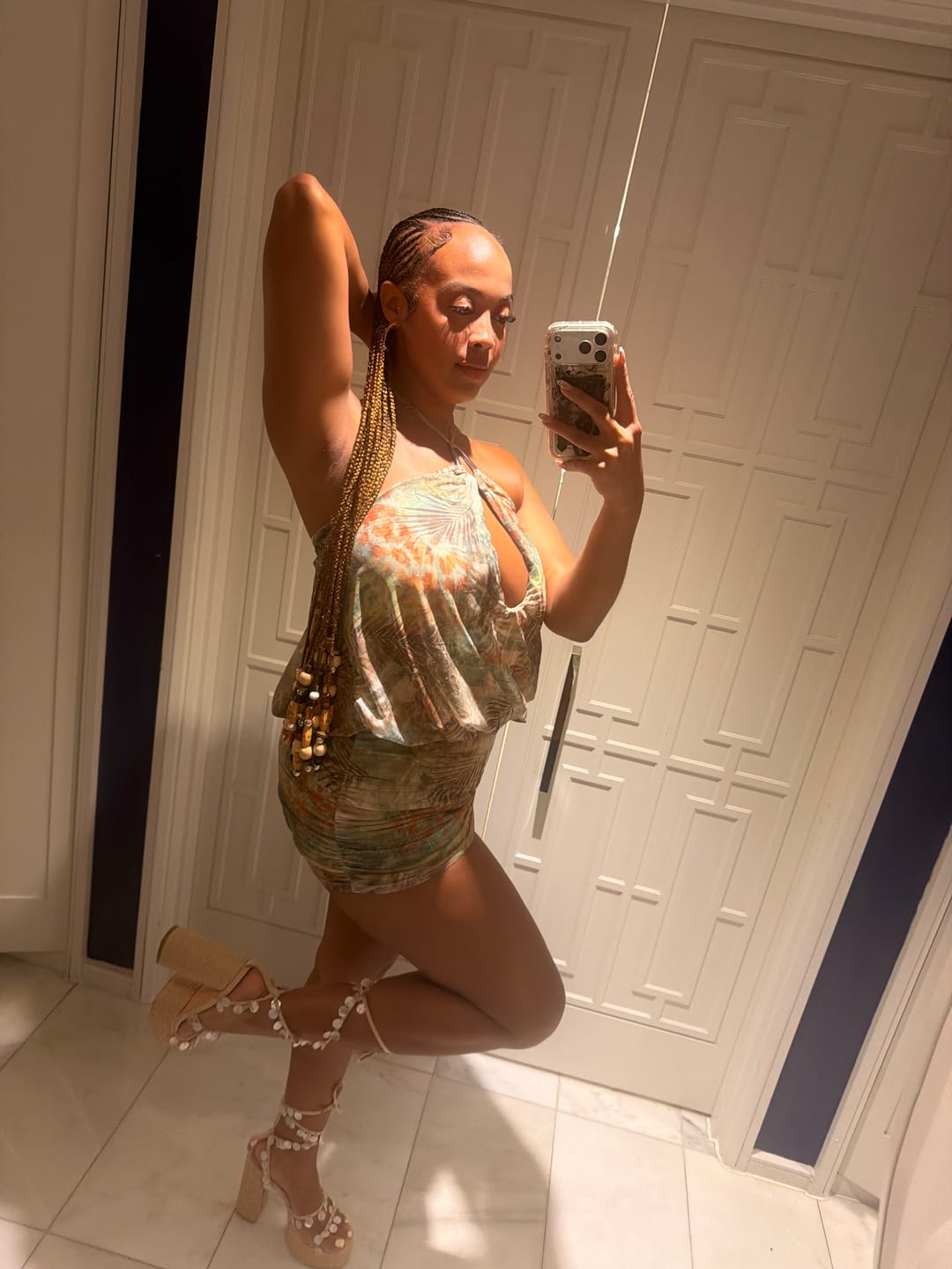 Customer photo review of ZAZZIE-NATURAL MOTHER OF PEARL PLATFORM SANDAL