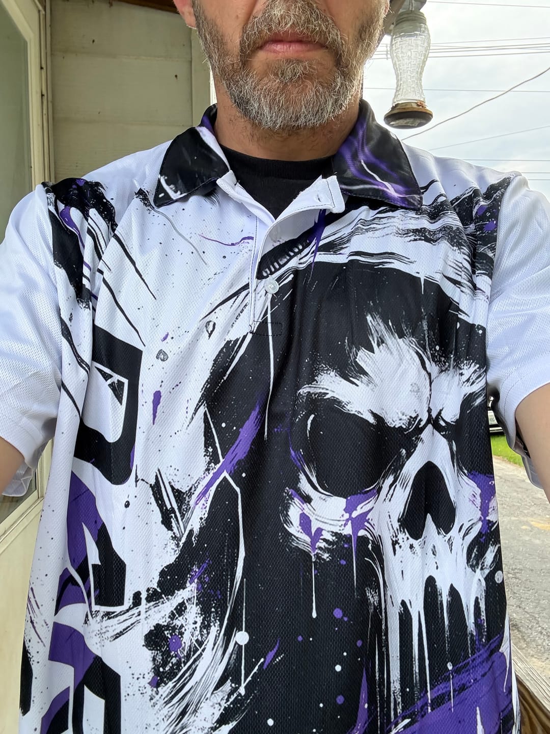 Customer photo review of (5 colors) Frenzidea Badass Grim Reaper Skull Darts Splash Customized Name, Team Name 3D Shirt