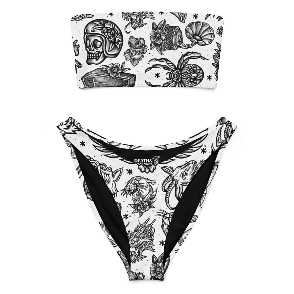 Customer photo review of Full Set "B&W Flash" Tattoo Bikini Set – Bandeau Top & V-Cut Bottoms – Summer Goth Outfit