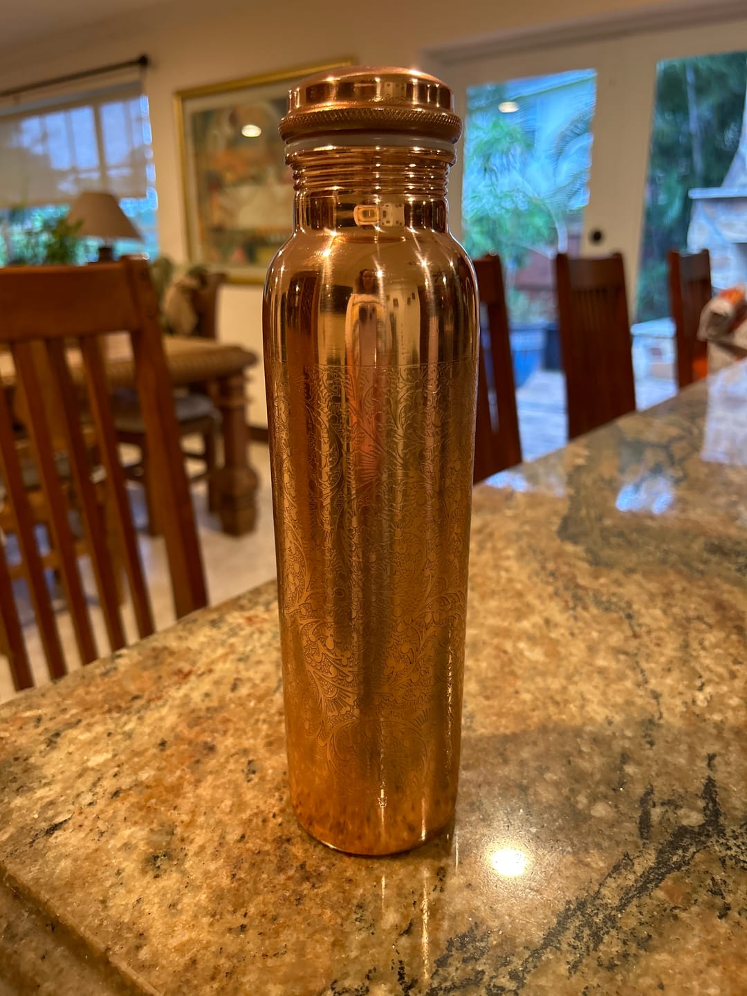 Customer photo review of Special Edition Mandala Engraved Copper Water Bottle | Spiritual Wellness & Meditation Design [ Preorder ]