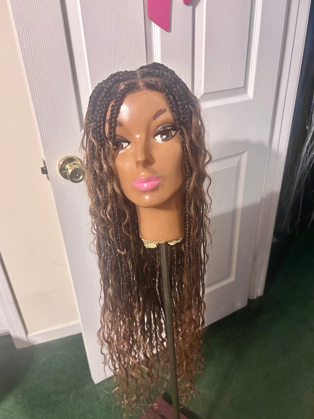 Customer photo review of 36" Human Hair Boho Curls Swiss HD Lace Knotless Box Braided Wig Full Hand-tied - Human Baby Hair