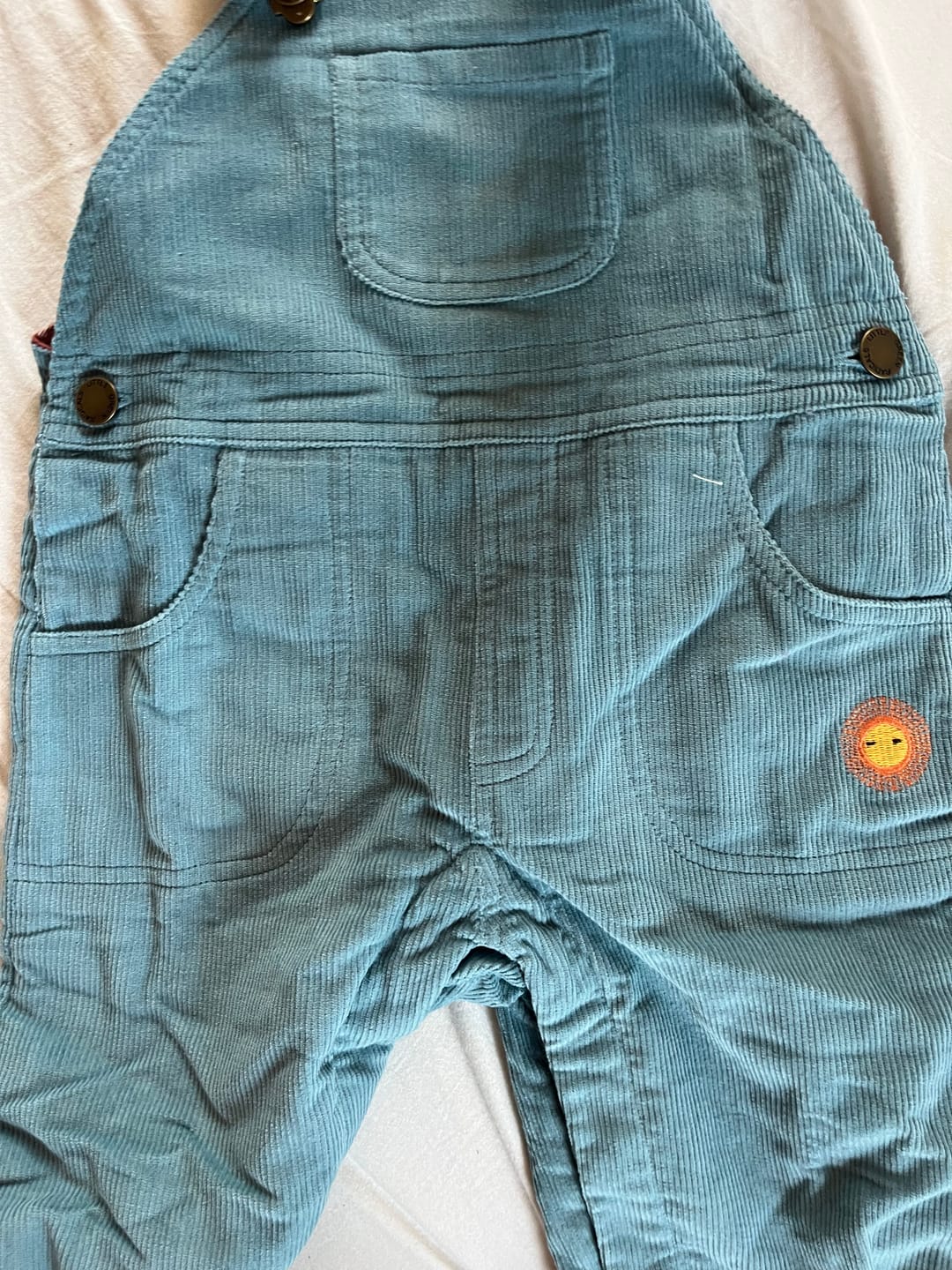 Customer photo review of Pale Blue Lined Corduroy Dungarees
