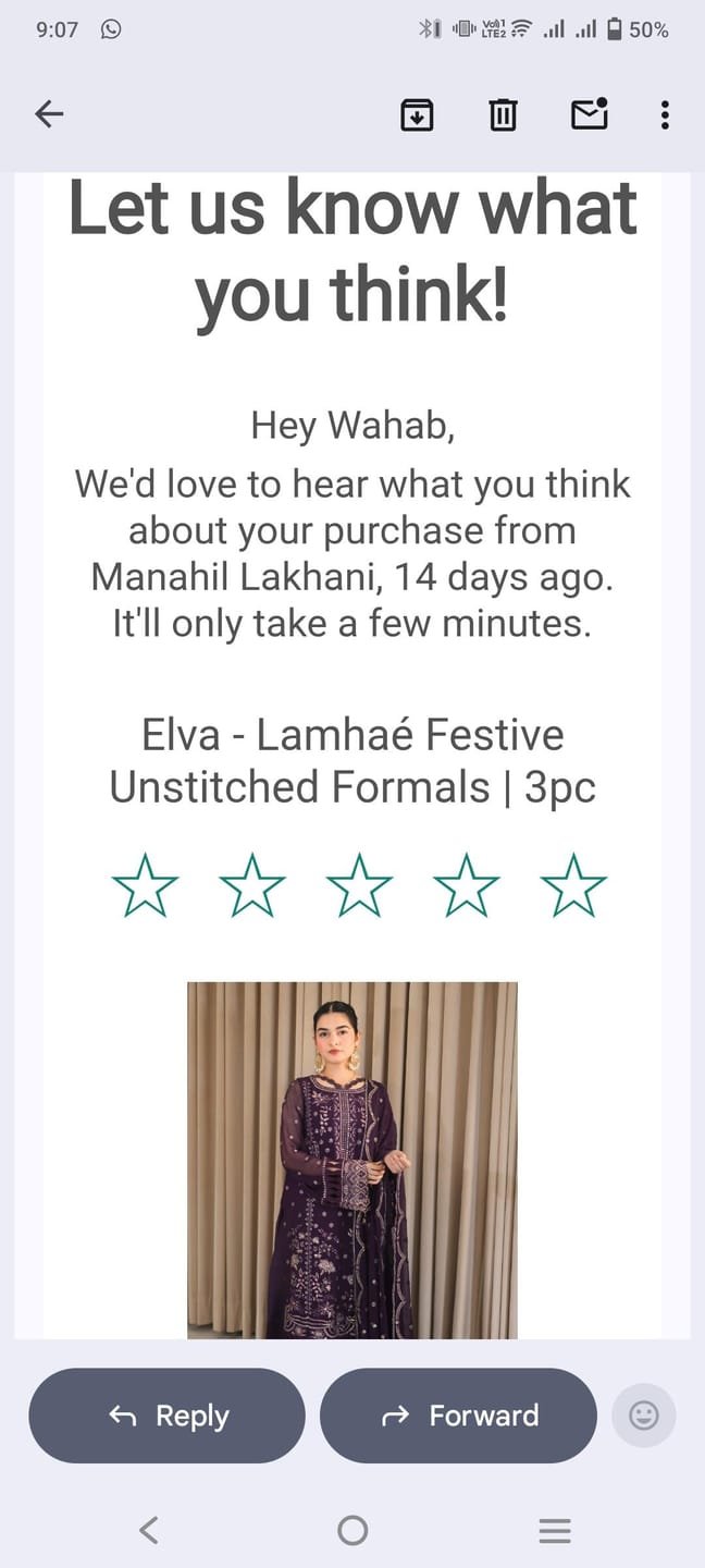 Customer photo review of Elva - Lamhaé Festive Unstitched Formals | 3pc