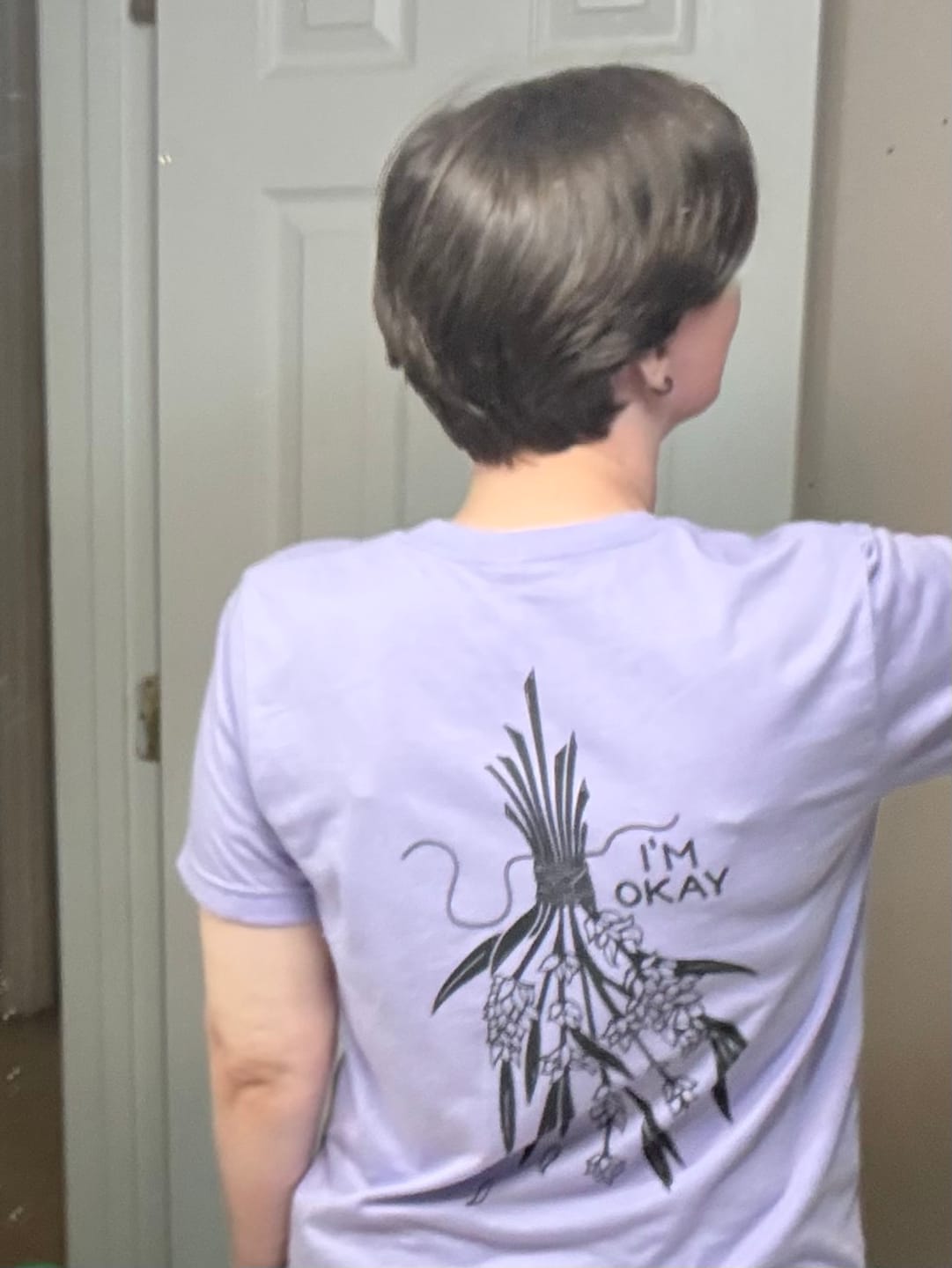 Customer photo review of I'm Okay Lavender Tee