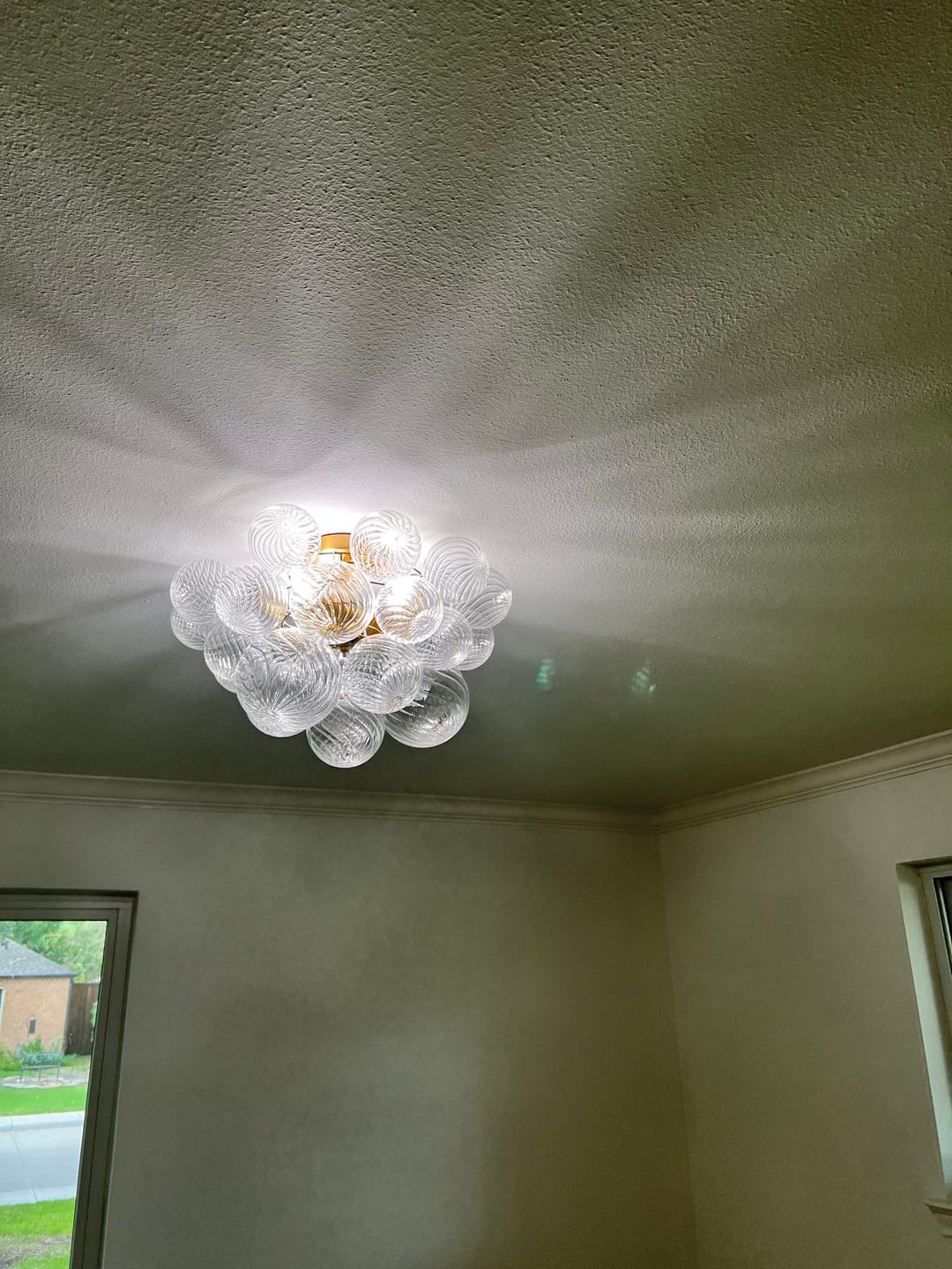 Customer photo review of 3-Light Cluster Ribbed Glass Bubble Semi Flush Chandelier