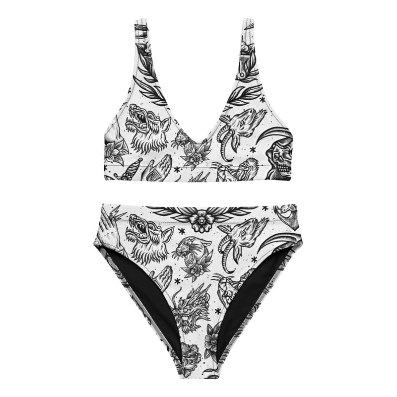 Customer photo review of "B&W Flash" high-waisted full set Alternative Bikini - Death and Friends - Gothic Swimwear