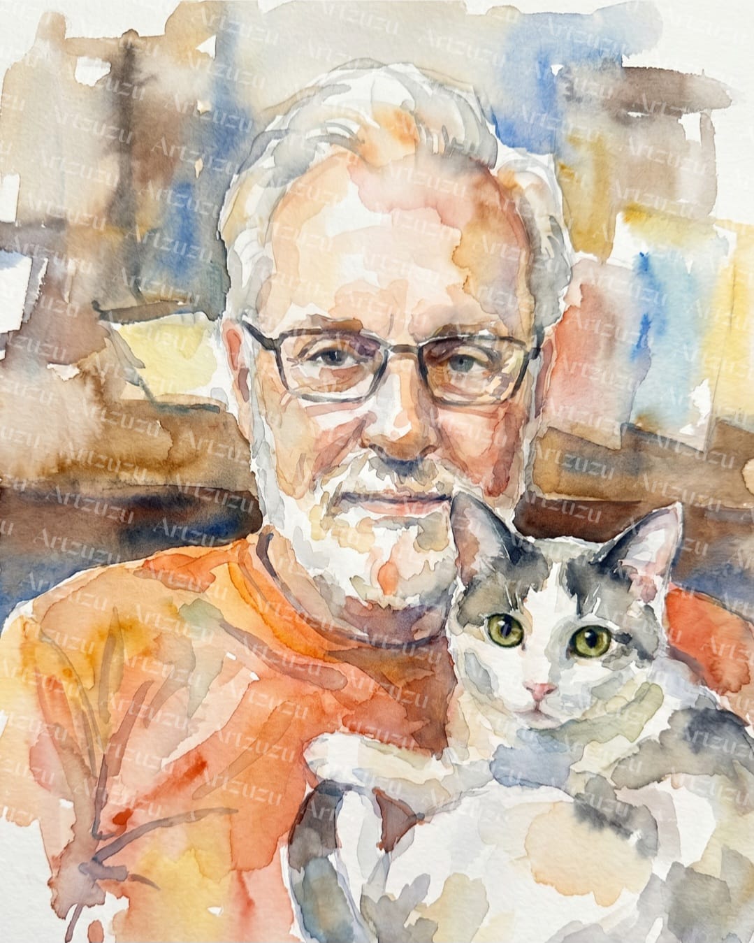 Customer photo review of Artzuzu Custom Portrait For Pets & Their Person - The Watercolor Portrait